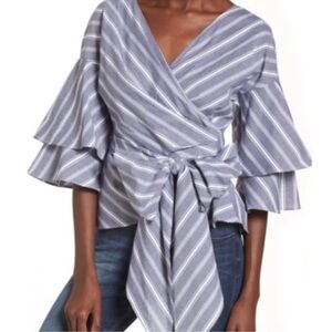 WAYF Beckett Tie Bell Sleeve Top Medium